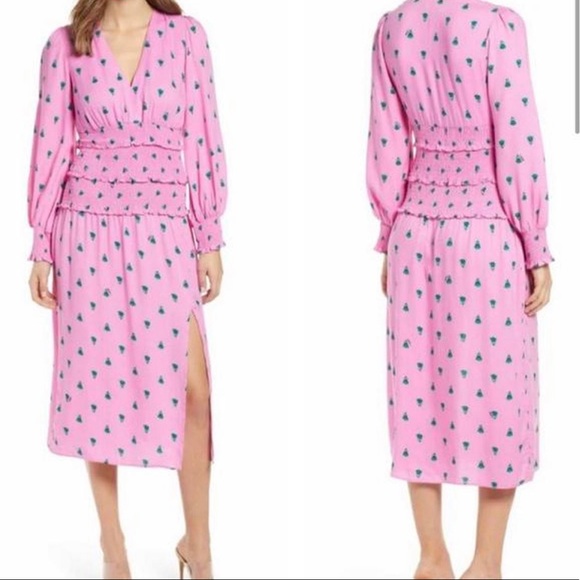 AFRM HAZEL SMOCKED MIDI DRESS in Pink, sold at Nordstrom’s - Picture 3 of 5